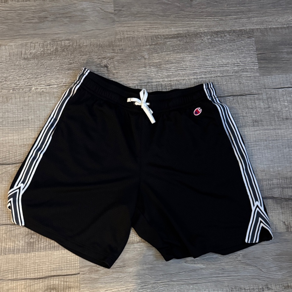 Champion Black Shorts with White Stripe Trim